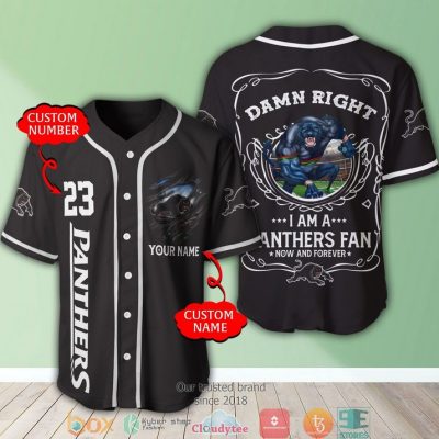 NRL Penrith Panthers Custom Name Number Black Mascot Damn Right Baseball Jersey V11