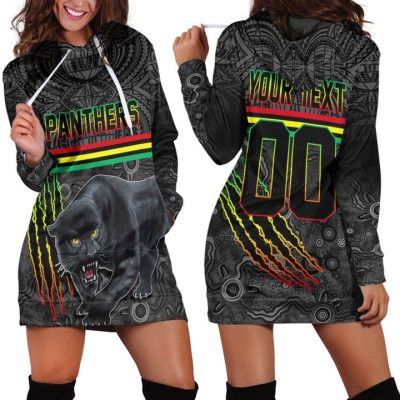 NRL Penrith Panthers Custom Text Number Aboriginal Tattoo Women Hoodie Dress