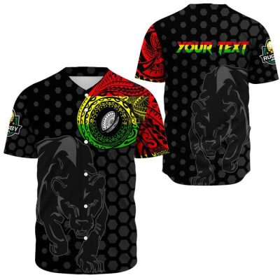 NRL Penrith Panthers Custom Text Polynesian Tattoo Style Baseball Jersey