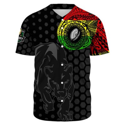 NRL Penrith Panthers Custom Text Polynesian Tattoo Style Baseball Jersey