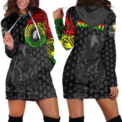 NRL Penrith Panthers Custom Text Polynesian Tattoo Style Women Hoodie Dress