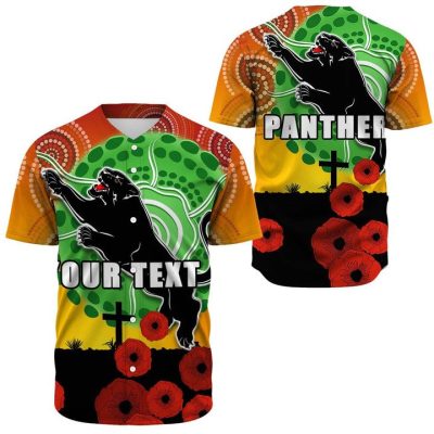 NRL Penrith Panthers Custom Text Poppy ANZAC Baseball Jersey