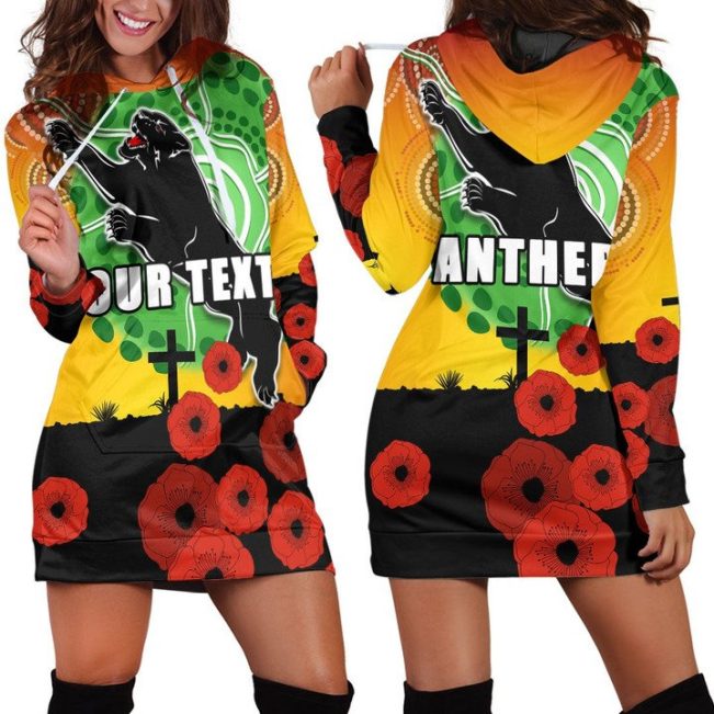 NRL Penrith Panthers Custom Text Poppy ANZAC Women Hoodie Dress