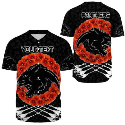 NRL Penrith Panthers Custom Text Poppy Flower Baseball Jersey