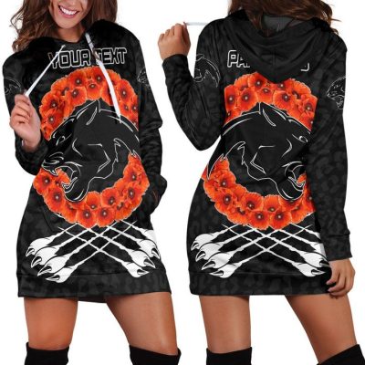 NRL Penrith Panthers Custom Text Poppy Flower Women Hoodie Dress