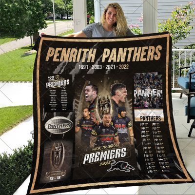 NRL Penrith Panthers Premiers 2022 - 2023 Back To Back Quilt Blanket