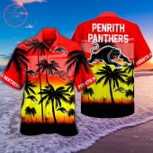 NRL Penrith Panthers Red Yellow Palm Trees Hawaiian Shirt