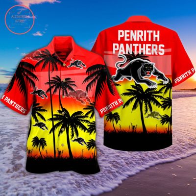 NRL Penrith Panthers Red Yellow Palm Trees Hawaiian Shirt