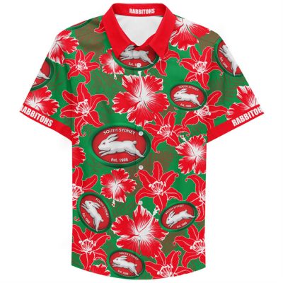 NRL South Sydney Rabbitohs Custom Text Floral Hawaiian Shirt