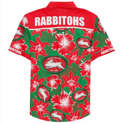 NRL South Sydney Rabbitohs Custom Text Floral Hawaiian Shirt