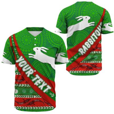 NRL South Sydney Rabbitohs Custom Text Green Red Indigenous Baseball Jersey