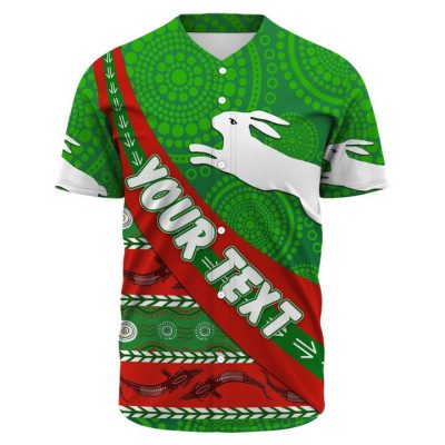 NRL South Sydney Rabbitohs Custom Text Green Red Indigenous Baseball Jersey