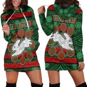 NRL South Sydney Rabbitohs Custom Text Green Red Indigenous Women Hoodie Dress