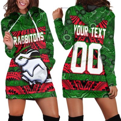 NRL South Sydney Rabbitohs Custom Text Number Aboriginal Tattoo Women Hoodie Dress