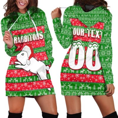 NRL South Sydney Rabbitohs Custom Text Number Christmas Aboriginal Women Hoodie Dress