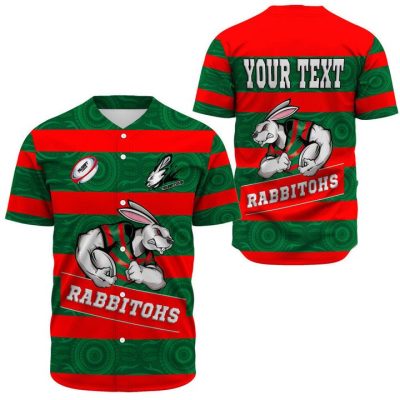NRL South Sydney Rabbitohs Custom Text Red Green Indigenous Baseball Jersey