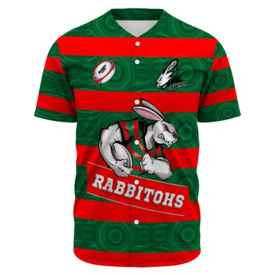 NRL South Sydney Rabbitohs Custom Text Red Green Indigenous Baseball Jersey