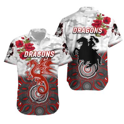 NRL St. George Illawarra Dragons ANZAC Indigenous Hawaiian Shirt