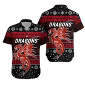 NRL St. George Illawarra Dragons Christmas Style - Black Hawaiian Shirt
