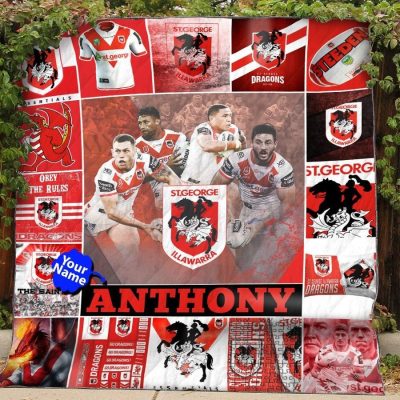 NRL St. George Illawarra Dragons Custom Name Quilt Blanket V2