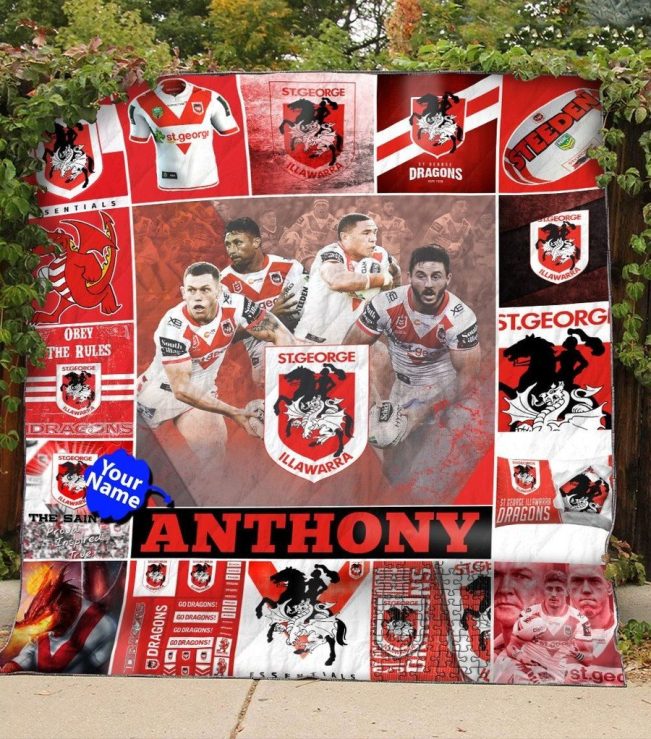 NRL St. George Illawarra Dragons Custom Name Quilt Blanket V2