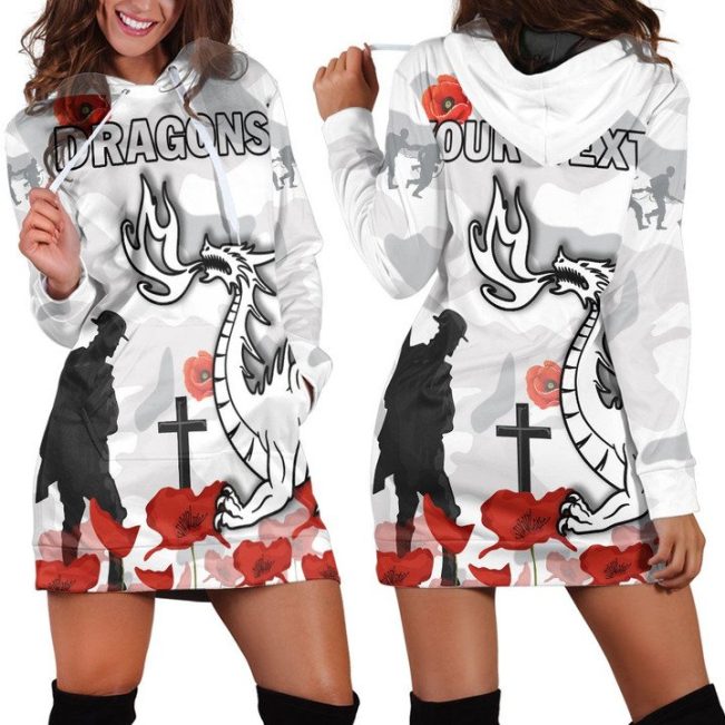 NRL St. George Illawarra Dragons Custom Text ANZAC Day New Women Hoodie Dress