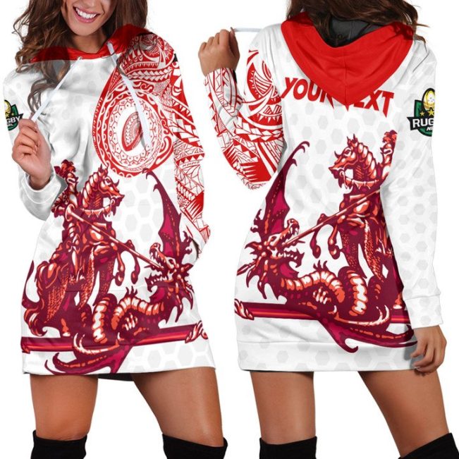 NRL St. George Illawarra Dragons Custom Text Polynesian Tattoo Style Women Hoodie Dress