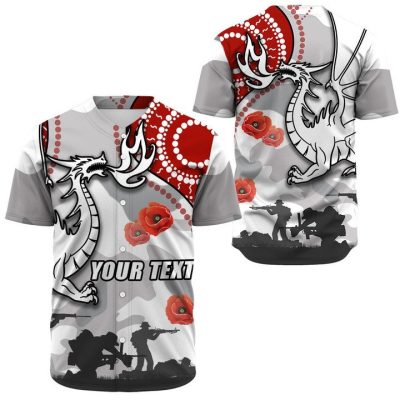 NRL St. George Illawarra Dragons Custom Text Poppy Flower ANZAC Day Baseball Jersey