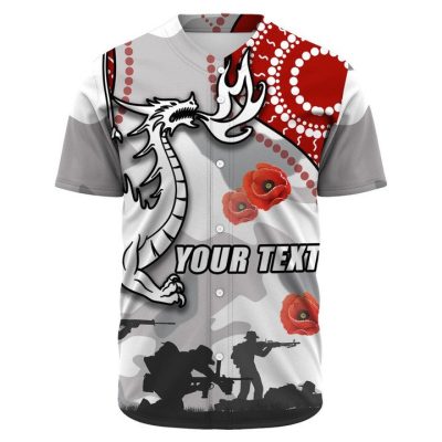 NRL St. George Illawarra Dragons Custom Text Poppy Flower ANZAC Day Baseball Jersey