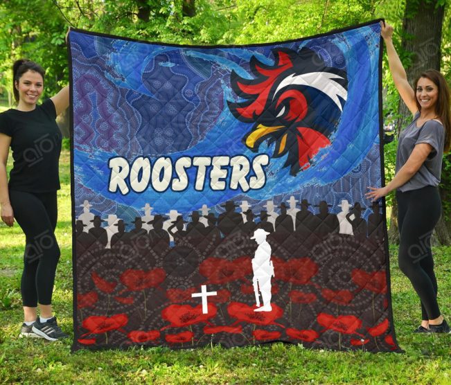 NRL Sydney Roosters ANZAC Day Poppy Flower Aboriginal Quilt Blanket