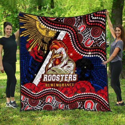 NRL Sydney Roosters ANZAC Remembrance Day Poppy Flower Aboriginal Quilt Blanket