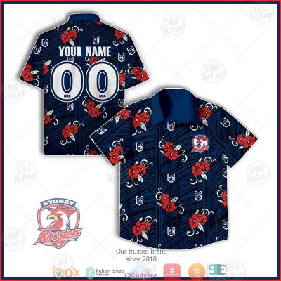 NRL Sydney Roosters Custom Name Number Tribal Hawaiian Shirt