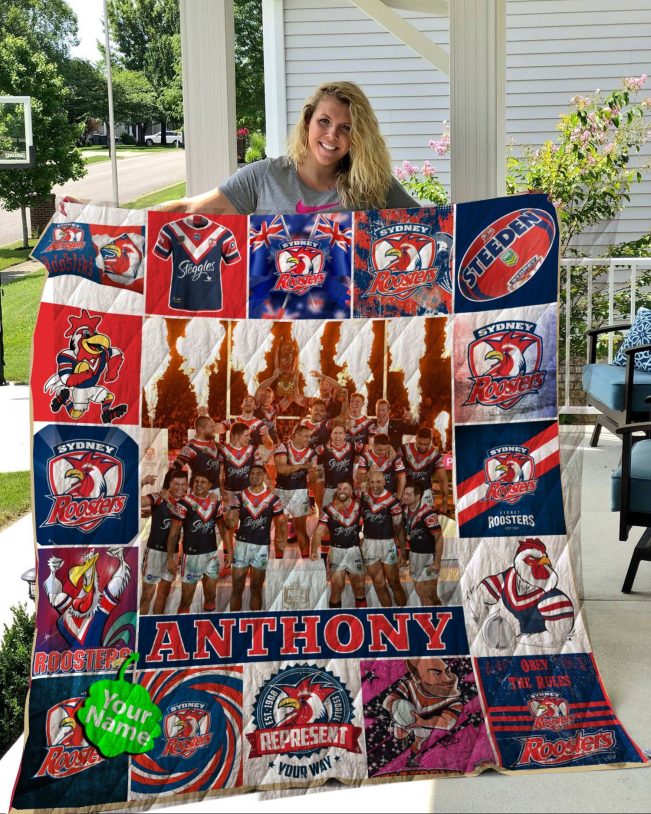 NRL Sydney Roosters Custom Name Quilt Blanket V6
