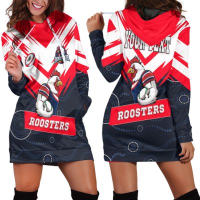 NRL Sydney Roosters Custom Text Indigenous Black White Women Hoodie Dress