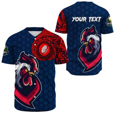 NRL Sydney Roosters Custom Text Polynesian Tattoo Baseball Jersey