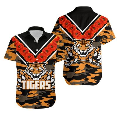 NRL Wests Tigers ANZAC Day Poppy Flowers Hawaiian Shirt