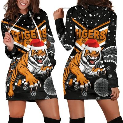 NRL Wests Tigers Black Indigenous Christmas Women Hoodie Dress