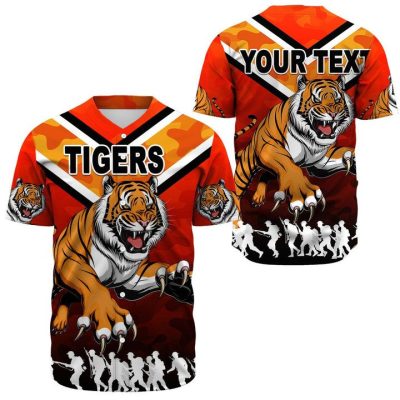 NRL Wests Tigers Custom Text ANZAC Day Camo Baseball Jersey
