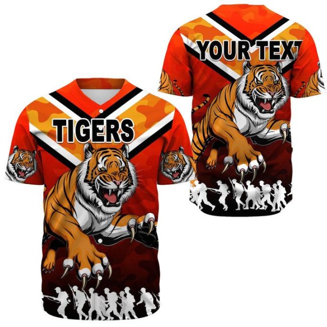NRL Wests Tigers Custom Text ANZAC Day Camo Baseball Jersey