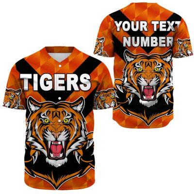 NRL Wests Tigers Custom Text Number Orange Ver Baseball Jersey