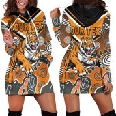 NRL Wests Tigers Custom Text Orange Indigenous Women Hoodie Dress
