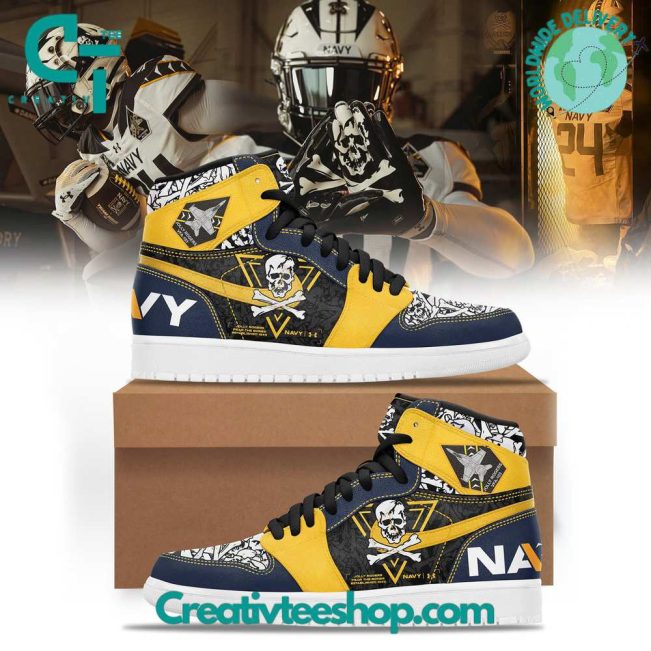 Navy Midshipmen Football Honoring Jolly Rogers Fear The Bones Air Jordan 1 Sneaker - soulcals.com