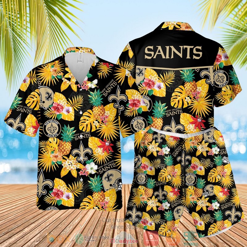 New Orleans Saints Nfl Pineapple Black Yellow Hawaiian Shirt, Shorts - Hot Sale 2025