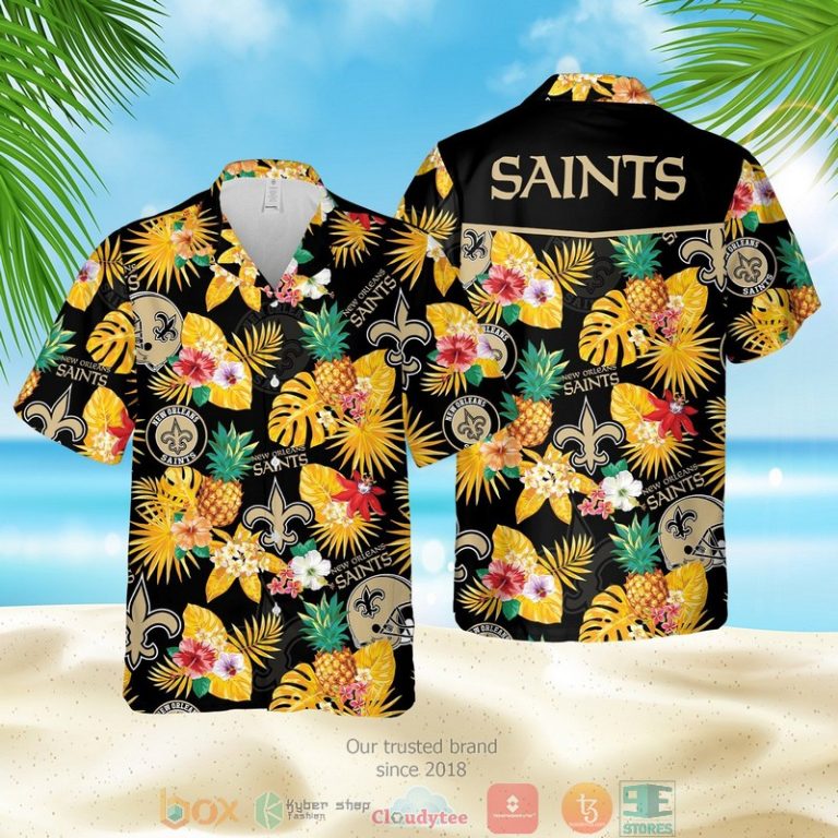 New Orleans Saints Nfl Pineapple Black Yellow Hawaiian Shirt, Shorts - Hot Sale 2025