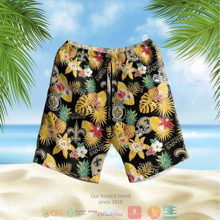New Orleans Saints Nfl Pineapple Black Yellow Hawaiian Shirt, Shorts - Hot Sale 2025