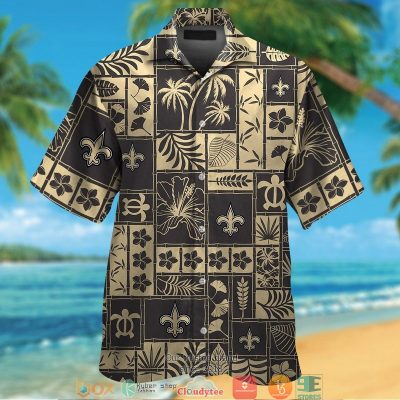 New Orleans Saints Hibiscus Coconut Ocean Square Pattern Black Hawaiian Shirt, Short - Hot Sale 2025