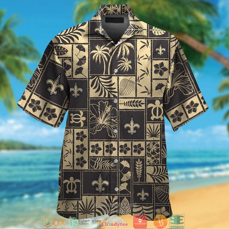 New Orleans Saints Hibiscus Coconut Ocean Square Pattern Black Hawaiian Shirt, Short - Hot Sale 2025 New Orleans Saints Hibiscus Coconut Ocean Square Pattern Black Hawaiian Shirt, Short - Hot Sale 2025