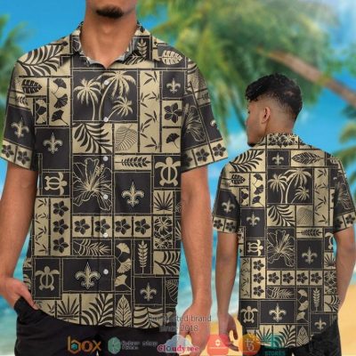 New Orleans Saints Hibiscus Coconut Ocean Square Pattern Black Hawaiian Shirt, Short - Hot Sale 2025