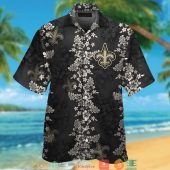 New Orleans Saints Hibiscus Flower Pattern Black Hawaiian Shirt Short.jpg - demo10