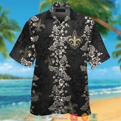 New Orleans Saints Hibiscus Flower Pattern Black Hawaiian Shirt, Short - Hot Sale 2025